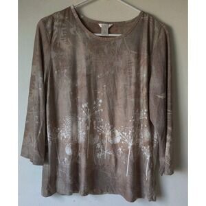 Christopher & Banks Women's Dandelion Print Top Brown/White Poly Blend Size L